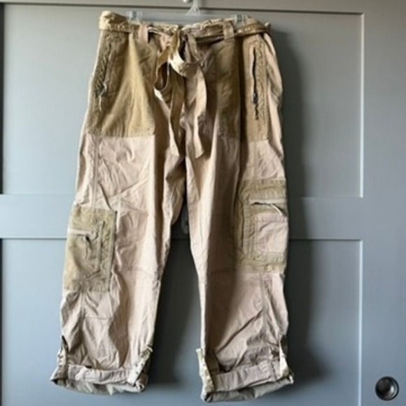 Abercrombie & Fitch Pants - Abercrombie Fitch Cargo Pants Women L Tan Patchwork Corduroy Utility Belted